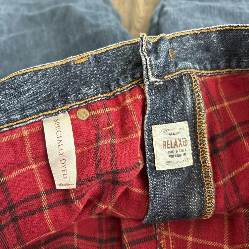 Eddie Bauer Flannel Lined Jeans Mens 36x34 Blue‎ Relaxed Fit Straight Leg Denim